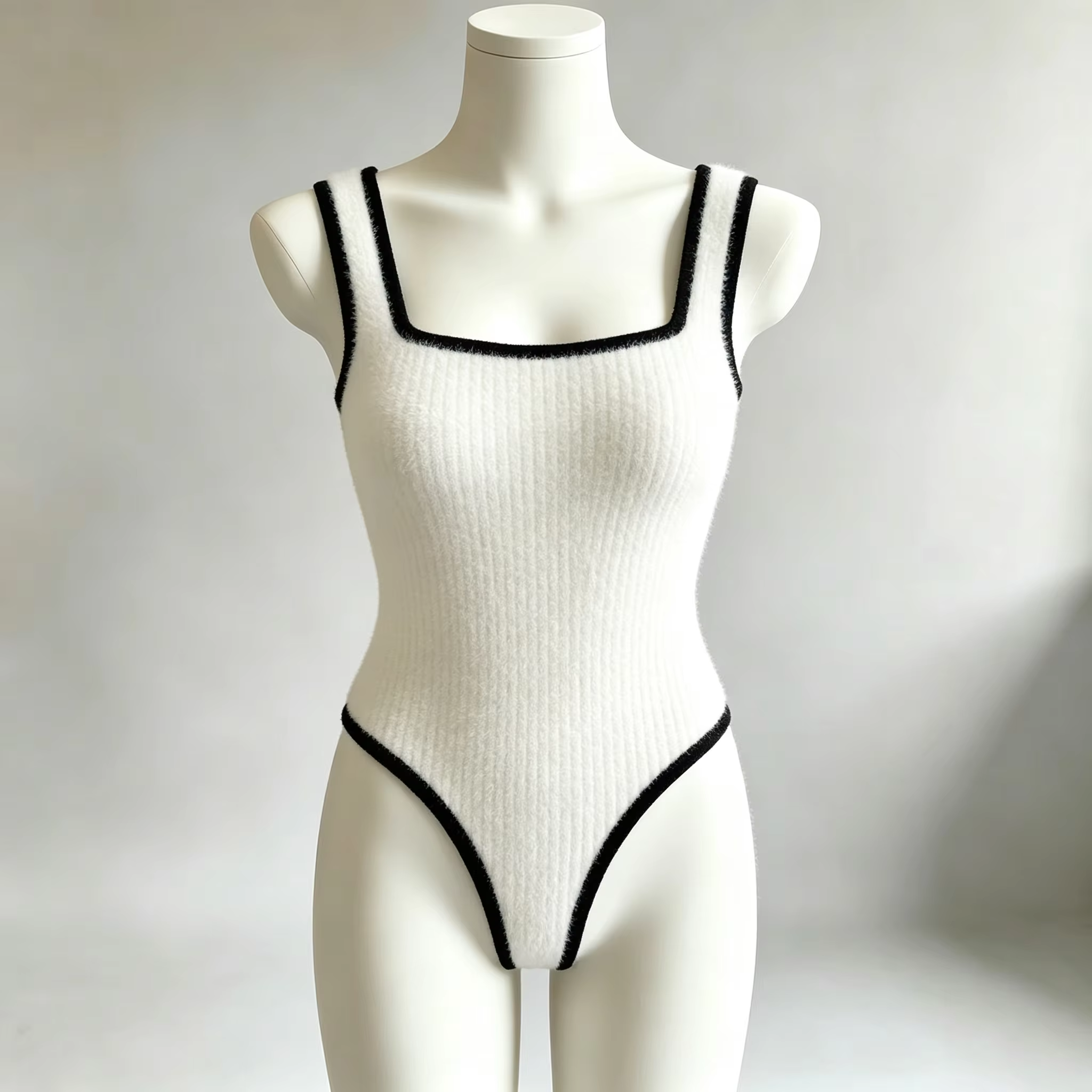 Ensemble de 3 bodys côtelés pour femme, noir tendance, col carré, style cintré à la taille, pour soirées estivales, élégant, pour la plage
