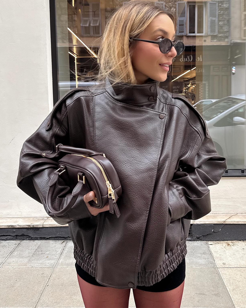 Veste femme 2025 nouvelle mode automne noir à manches longues galets Faux cuir veste moto Style personnalité dames veste