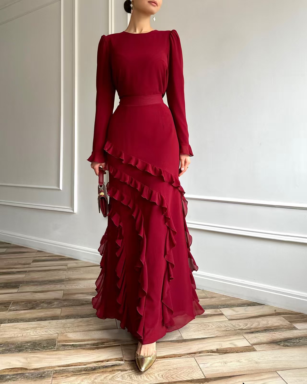 Musulman 2 pièces Ensemble femmes fête jupe haut costume volants Ramadan marocain dubaï Islam Ensemble Femme 2025 arabe longues jupes tenues