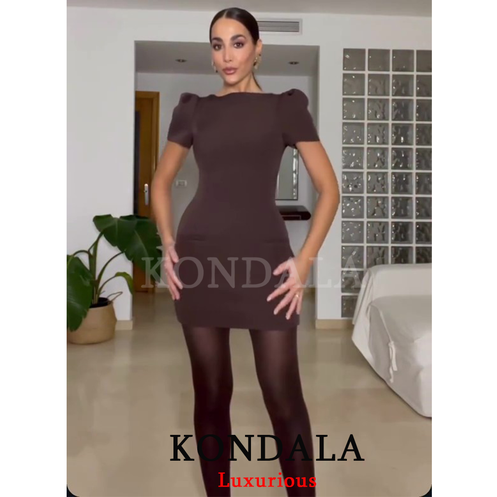 KONDALA Sexy Chic noir robe de soirée à manches courtes Pad épaule Mini robe mode 2026 printemps soirée Club élégant femmes robe