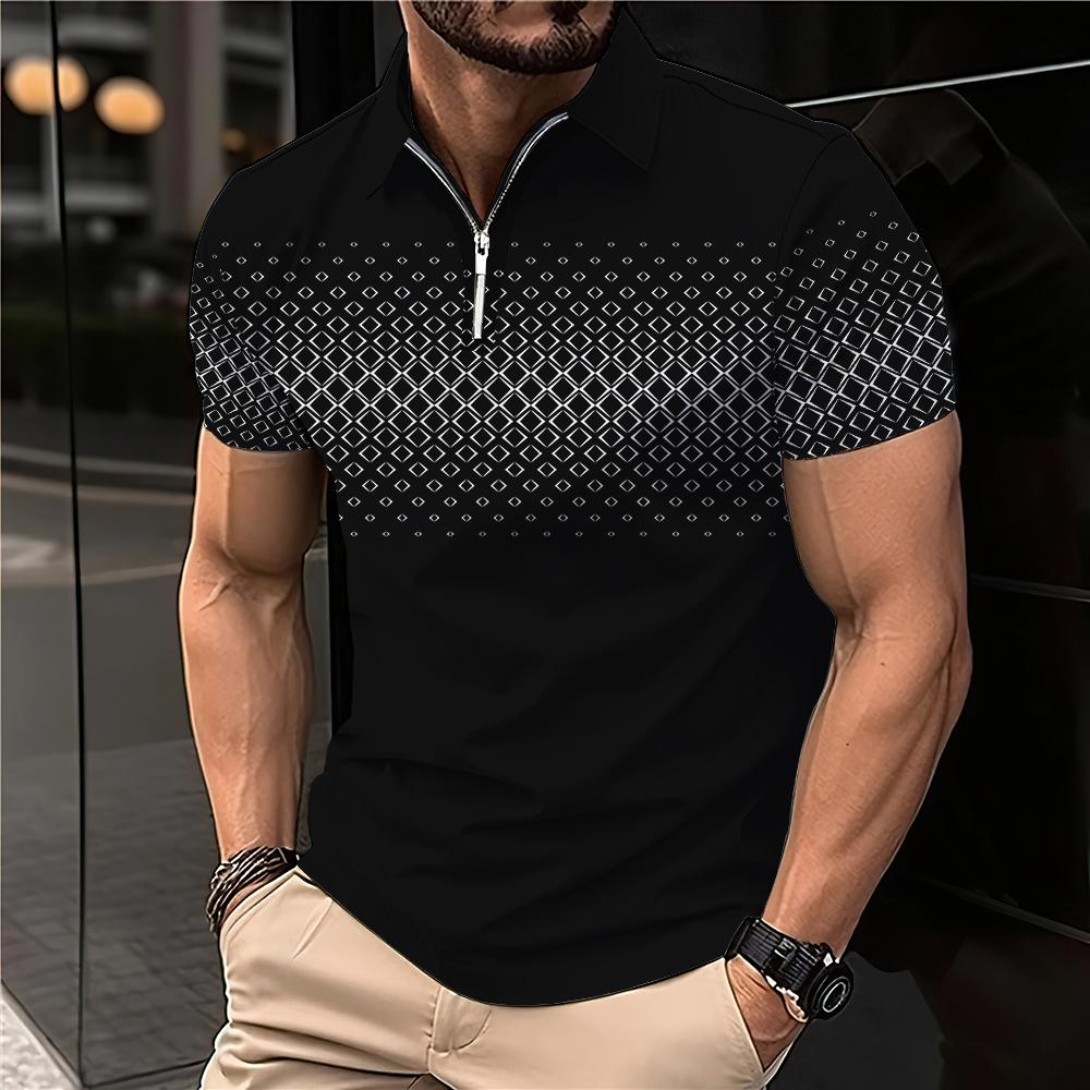 polos T-shirt à manches courtes pour hommes, impression 3D, col uni, polo rayé, t-shirts à la mode, pull d'été, 2024