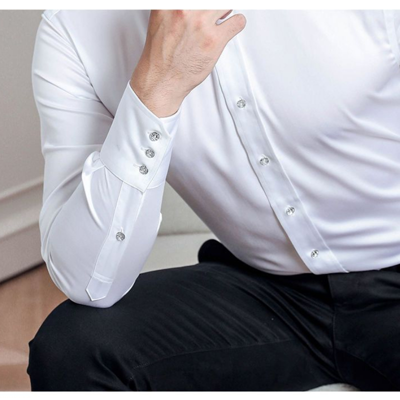 Chemise à col roulé à manches longues pour hommes, coupe couvertes, chemises blanches pour hommes, chemises provoqué d'affaires de bureau, mode décontractée