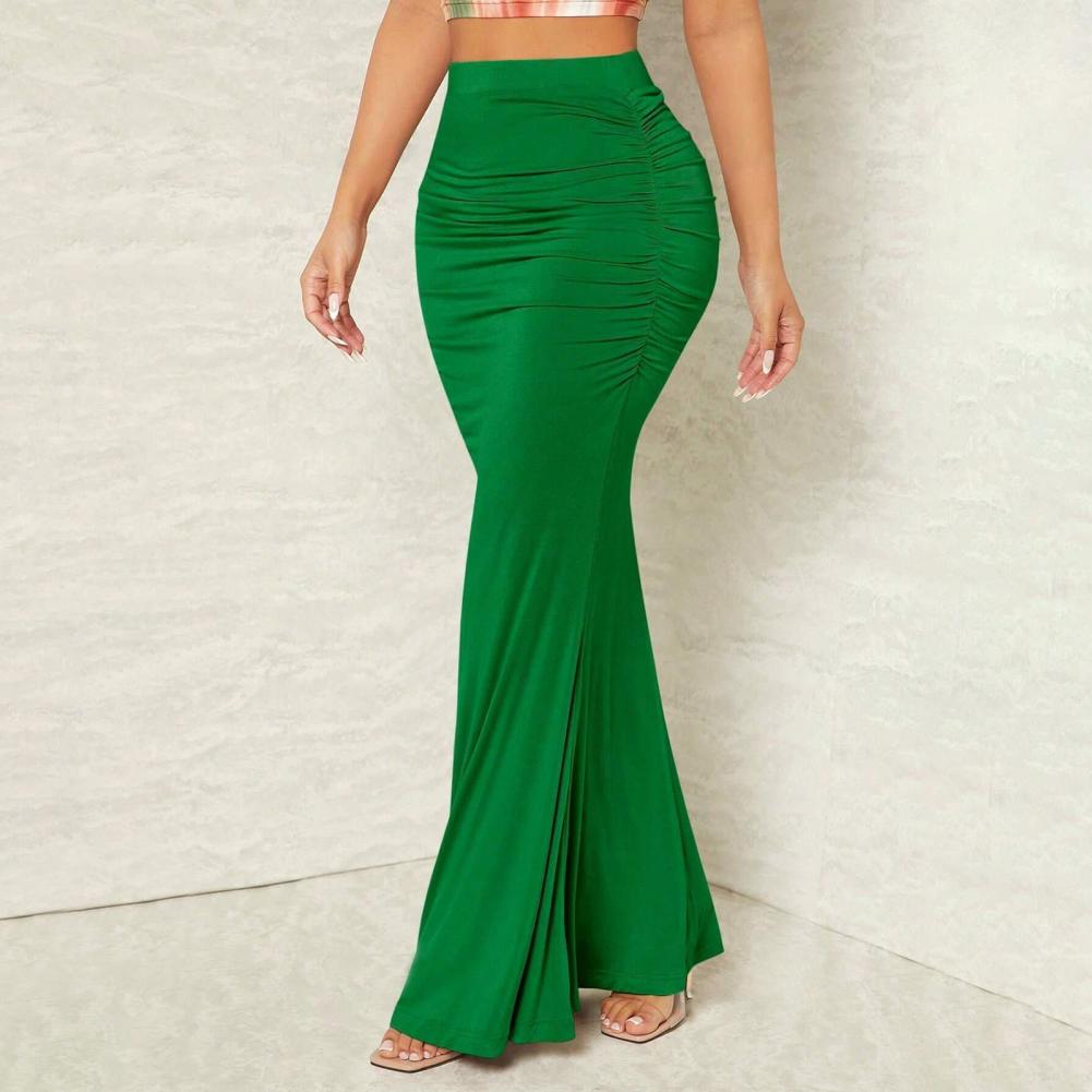 Jupe queue de poisson taille haute froncée pour femmes, couleur unie, effet amincissant, longue, pour les déplacements, Streetwear