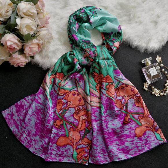 Écharpe 100 % soie pour femmes, longue, à motifs, luxueuse, en soie naturelle, châles et étoles à imprimé floral, foulard pour le cou, écharpes en soie véritable.