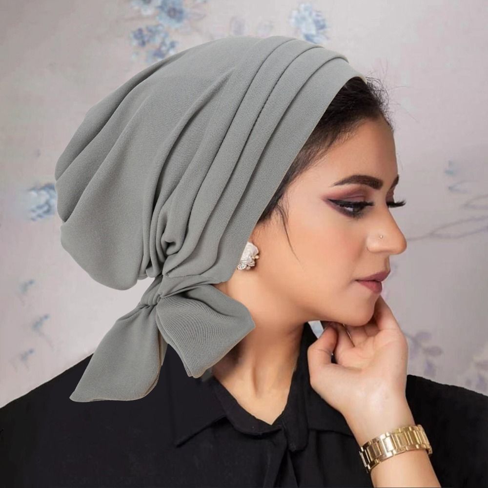 Nouveau Bonnet Hijab Pré-Noué pour Femmes Musulmanes, Turban à Volants Couleur Unie, Bonnet Chimio en Daim, Foulard Islamique pour la Tête (pour femmes atteintes de cancer)