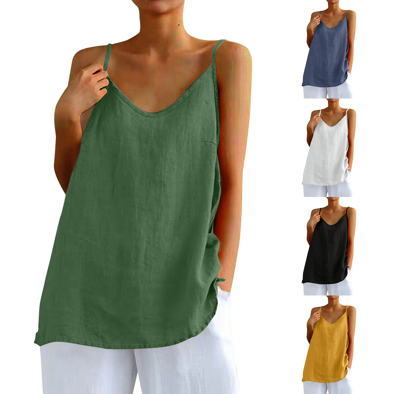 Camisole en coton et lin pour femme, haut astronomique polyvalent, chemisier monochrome, camisoles classiques, médicaments sexy, été