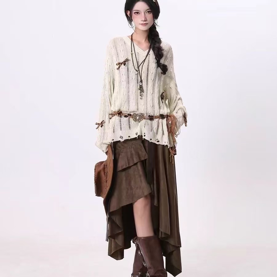 Jupe longue mi-longue marron pour femmes, Y2K Harajuku, mode de rue, Vintage, rétro, élégante, vêtements pour femmes, 2025