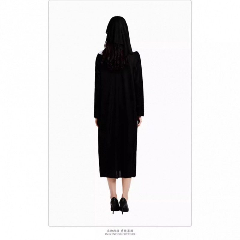 Robes de nonne noires religieuses pour femmes adultes, costumes de jeu de rôle, costumes de fête d'Halloween et de carnaval