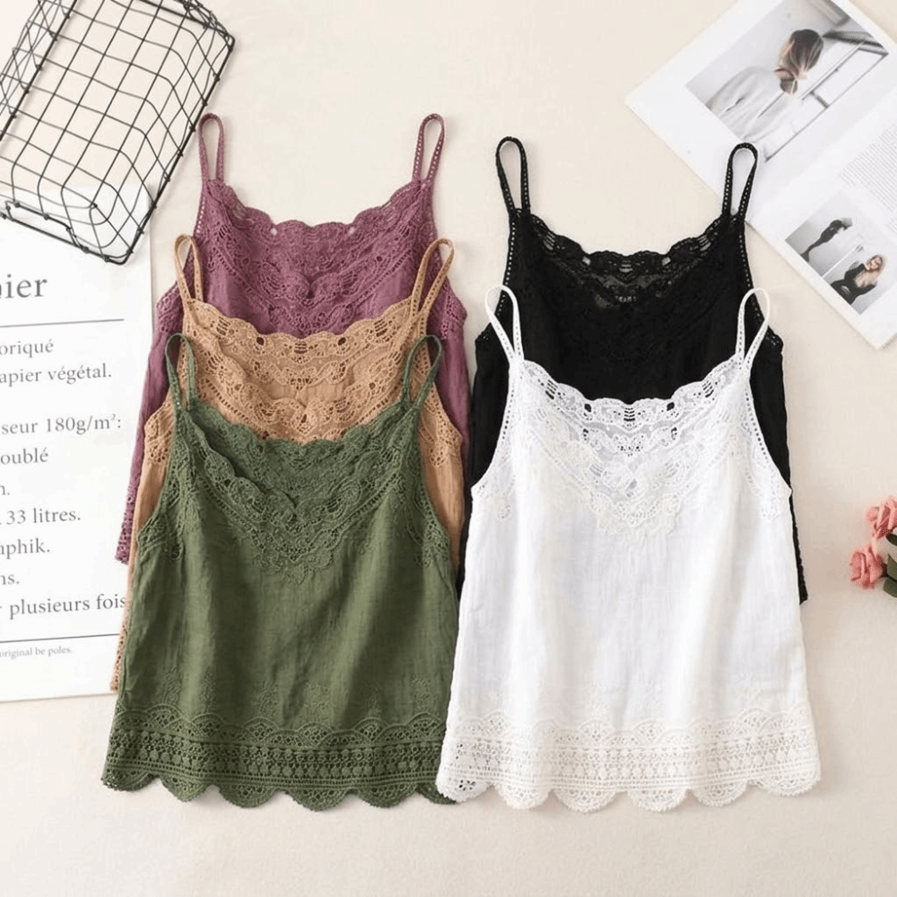 Camisole Rétro Bohème Brodé en Coton et Lin à Col en V, Sans Manches, Motif Floral