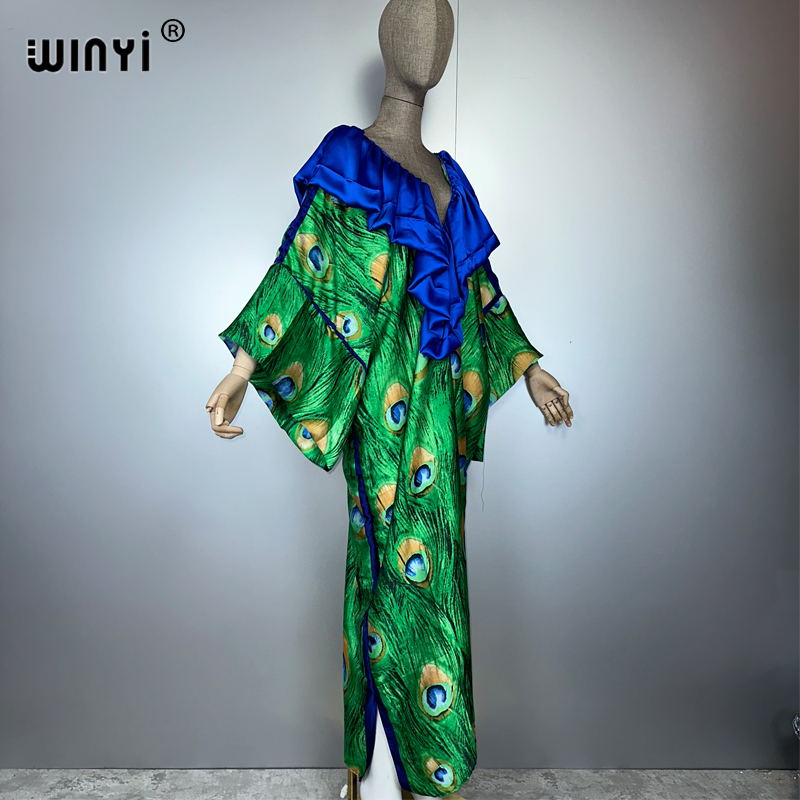 WINYI Robe Sexy Bohème à Décolleté Profond, Abaya Musulmane, Robe de Plage pour Femme, Vêtements de Plage, Kaftan Abaya de Luxe Dubaï