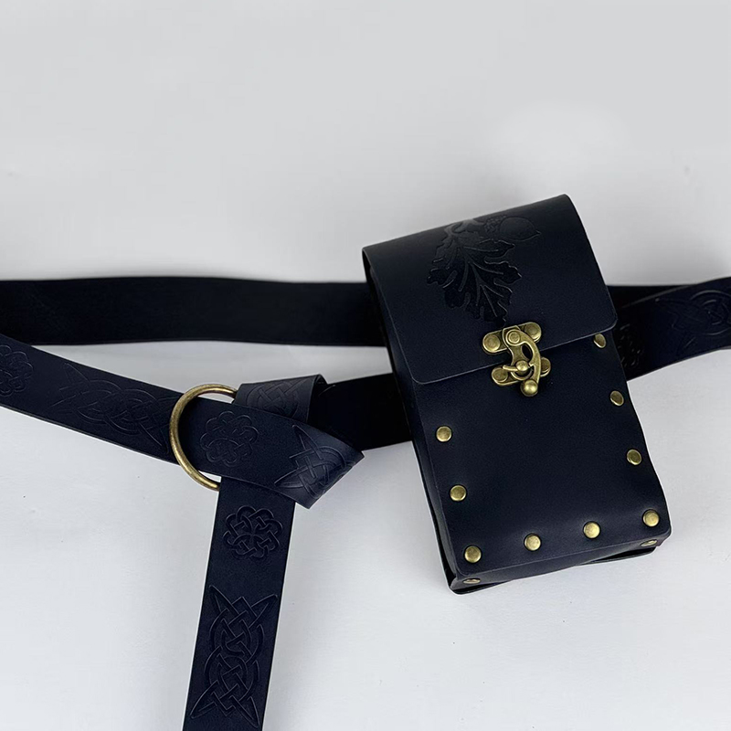 Ceinture en cuir à motif nœud celtique rétro Renaissance avec pochette à rabat pour ceinture, accessoires de costume médiéval pour festival