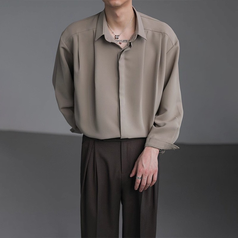 Chemises à manches longues pour hommes, soyeuses et lisses, décontractées, habillées ou formelles, sans repassage, résistantes aux plis, style coréen, streetwear