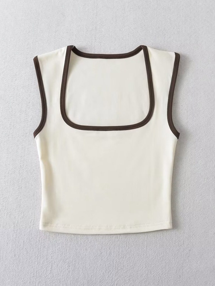 Débardeur sans manches pour femme, Slim, couleur contrastée, décontracté, col carré, haut court, vêtements Streetwear, Y2k, 2024