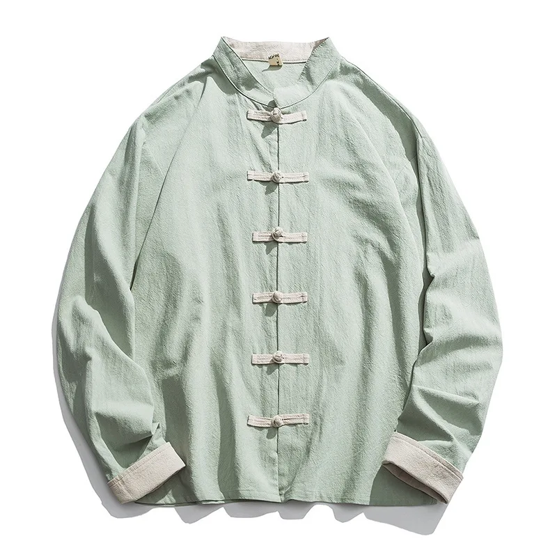 Veste Kimono en lin pour hommes, vêtements chinois traditionnels, haut Hanfu à manches longues, chemise Kung Fu imbibée de Tang, manteau Cardigan M-5XL, nouveau, 2020