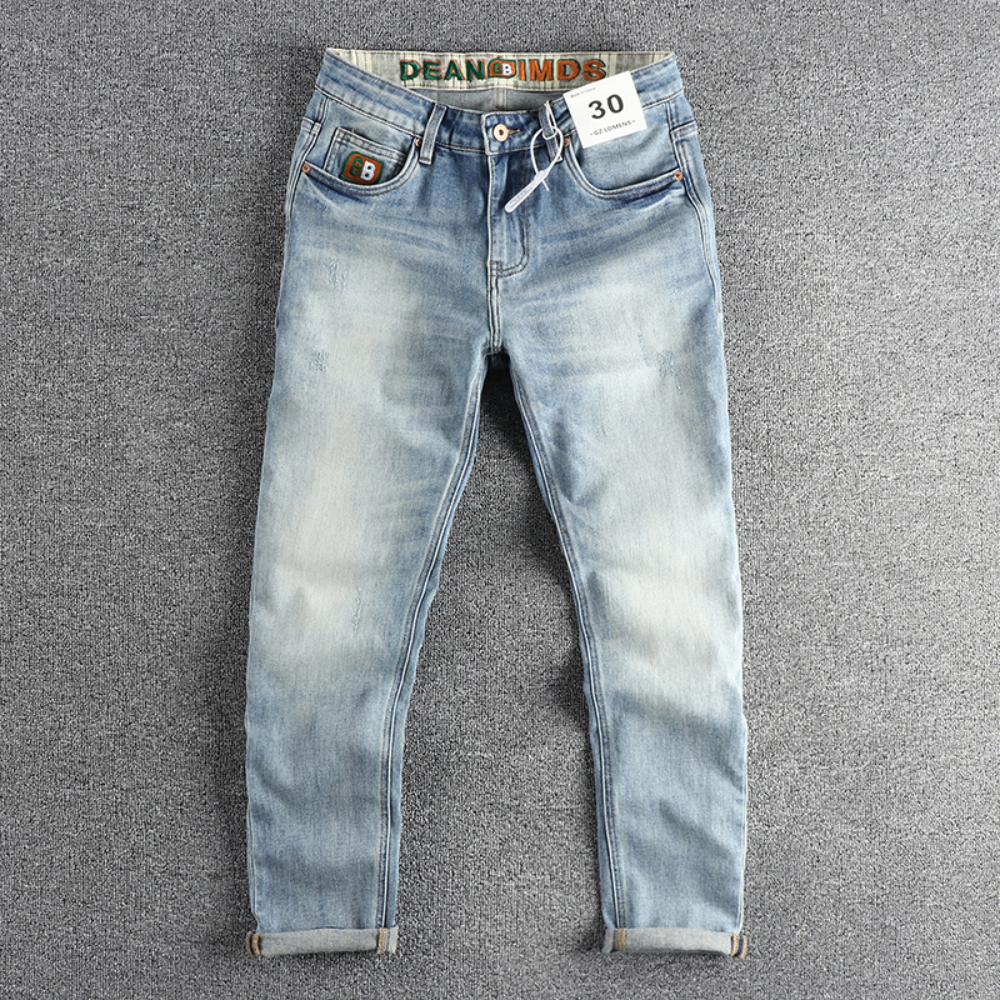 Jean Délavé Bleu Clair pour Homme, Vêtement Blanc au Sol, Marque de Mode Américaine, Petite Jambe Droite, Rétro, Décontracté, pour Jeunes, Nouvelle Collection Printemps