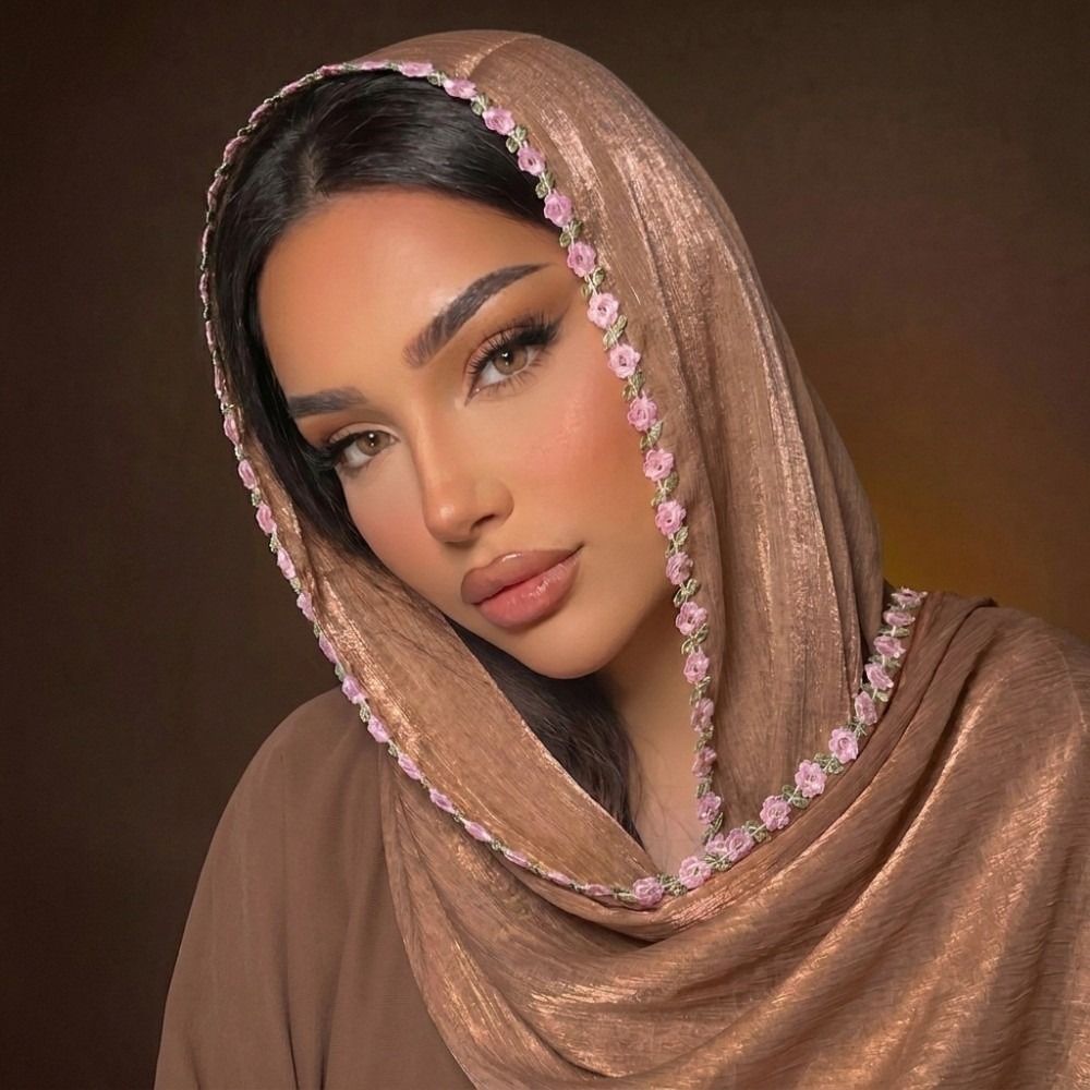 Foulard pour femmes ﻿ Voile polyvalent léger et brillant à motif floral, hijab drapé respirant pour événements formels