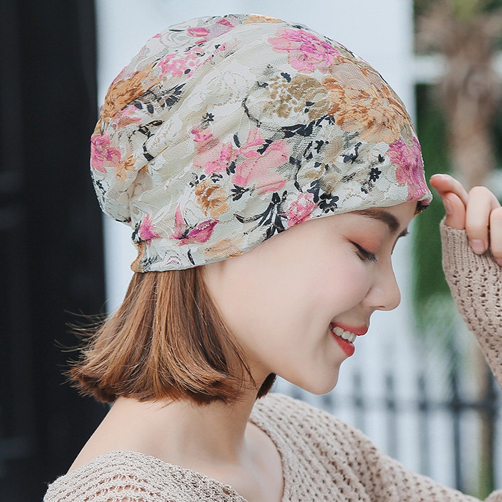 Printemps automne mince femmes Skullies bonnets dame mode dentelle conception chapeaux pour filles Feminino Stretch Turban inde musulman Wrap