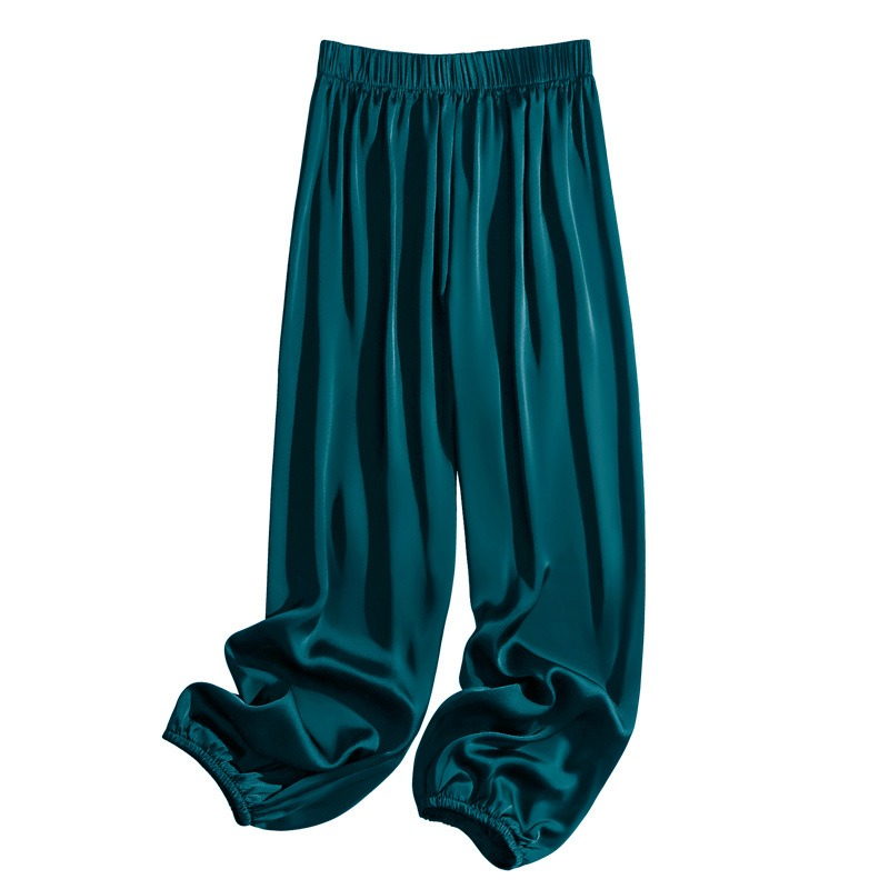 Pantalon large taille haute en soie glacée pour femme, style coréen, collection été 2026, coupe droite ample et soyeuse en satin de soie