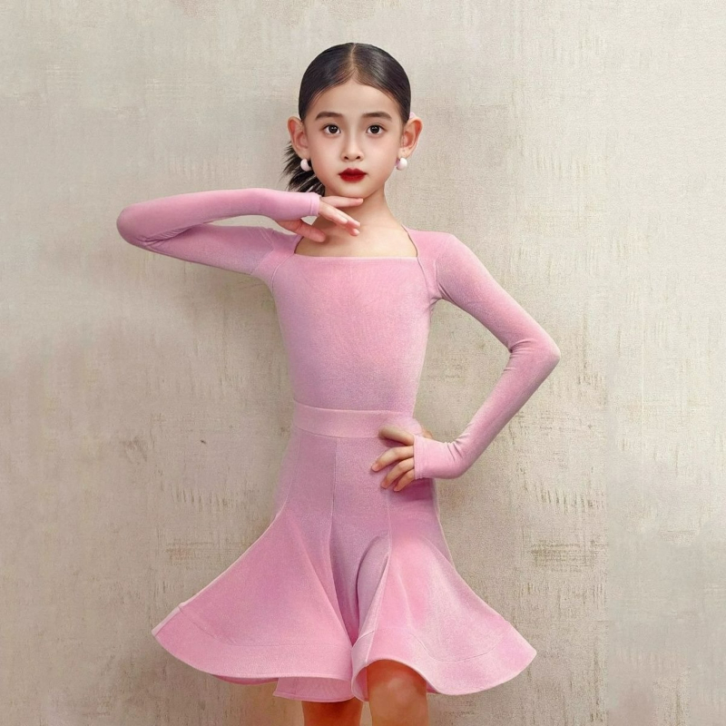 Robe de danse latine pour filles, ensemble à manches longues, costume professionnel de scène pour enfants, Rumba Cha Cha Tango, vêtements de danse d'automne