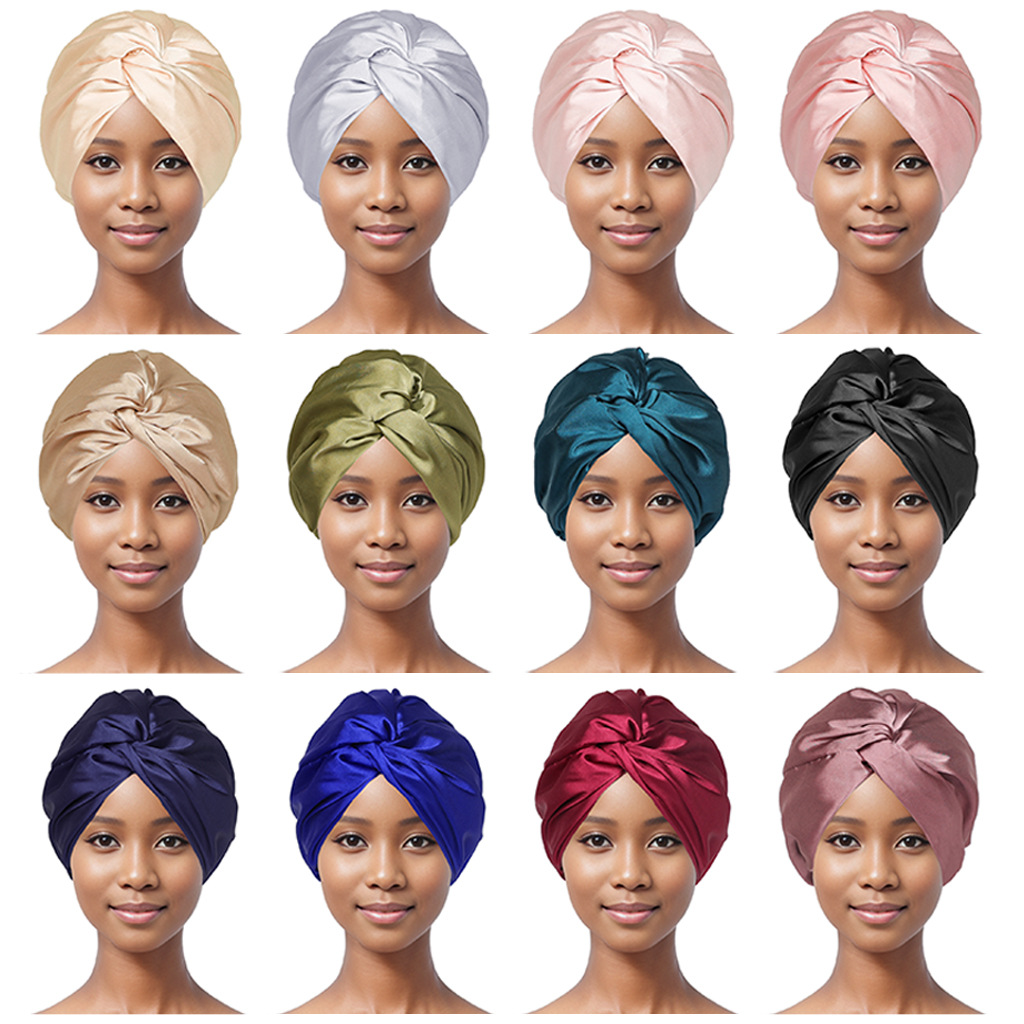 Nouveau bonnet double couche en fausse soie pour femmes, turban torsadé, bonnet de nuit réglable avec boutons, chapeau de sommeil pour femmes