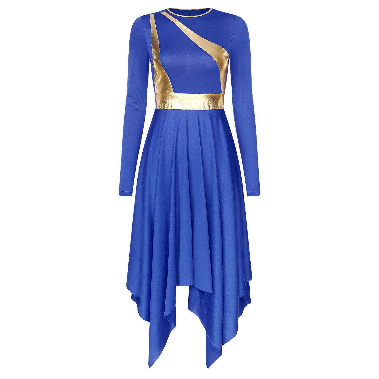 Robe liturgique pour femmes, sans manches, bloc de couleur métallique, Patchwork, Costume de danse lyrique, vêtements de danse