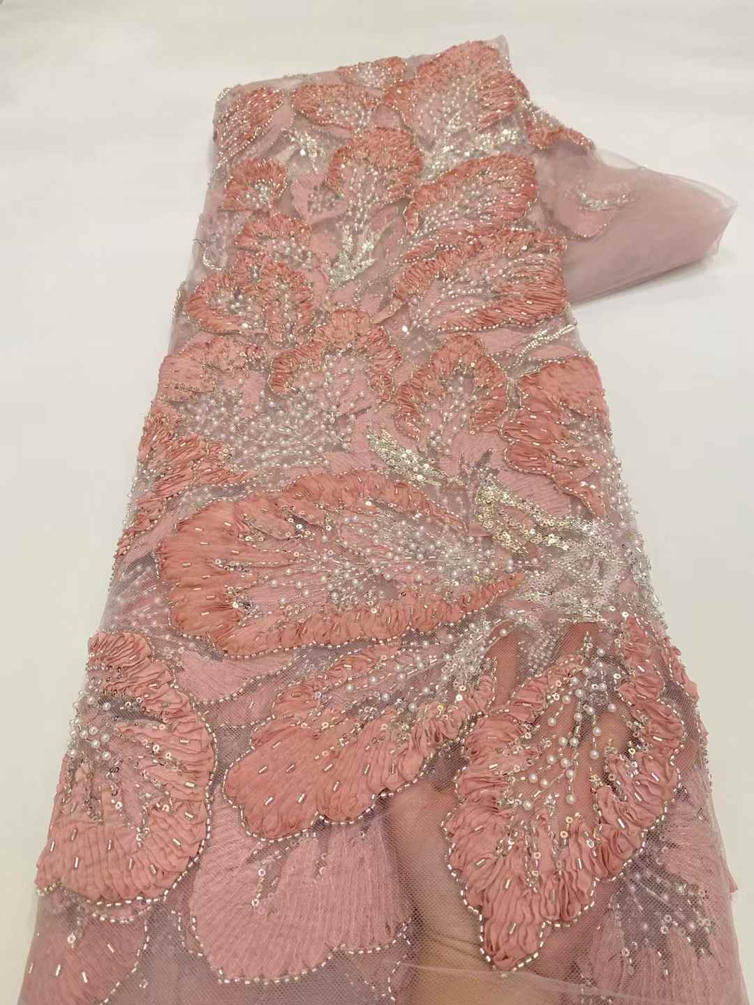 Tissu africain français en dentelle de Tulle de luxe, tissu nigérian en dentelle perlée à paillettes de haute qualité pour la couture de robes de mariée, 2025