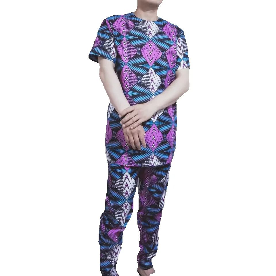 Mode africaine hommes ensemble tenues à manches courtes hauts Patch pantalon nigérian imprimé mâle pantalon costumes tenue de fête personnalisé