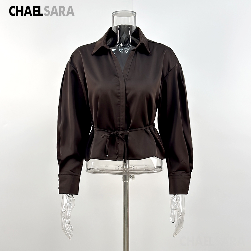 Chemisier élégant en satin à manches longues pour femme, nouvelle collection Printemps-Été 2026, haut décontracté uni pour le bureau