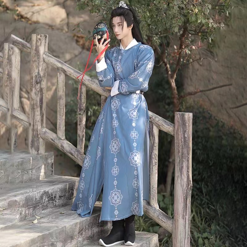 Robe à col rond de la dynastie Tang pour hommes et femmes, vêtements traditionnels chinois, ensemble de cosplay Hanfu, érudit, impression douce, original