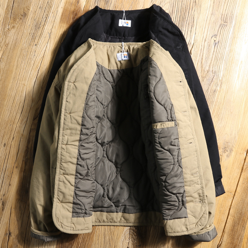 Style japonais Vintage nouvelle mode hommes décontracté à la mode simple boutonnage à manches longues col en v coton rembourré veste mâle vêtements manteau