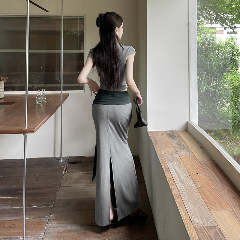 Mode avant cravate jupes longues femmes Maxi jupe été Sexy femme taille haute moulante trompette jupes femmes Mujer Faldas