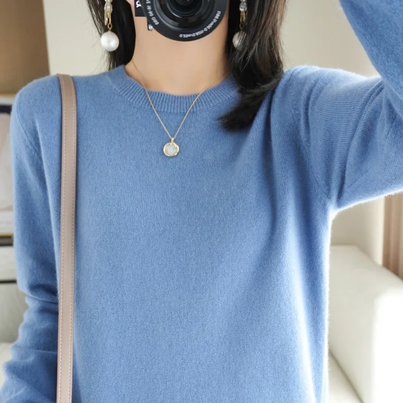 Pull-over col rond pour femme, chaud et décontracté, style coréen, collection automne-hiver, tricot basique, chemise de base 2026