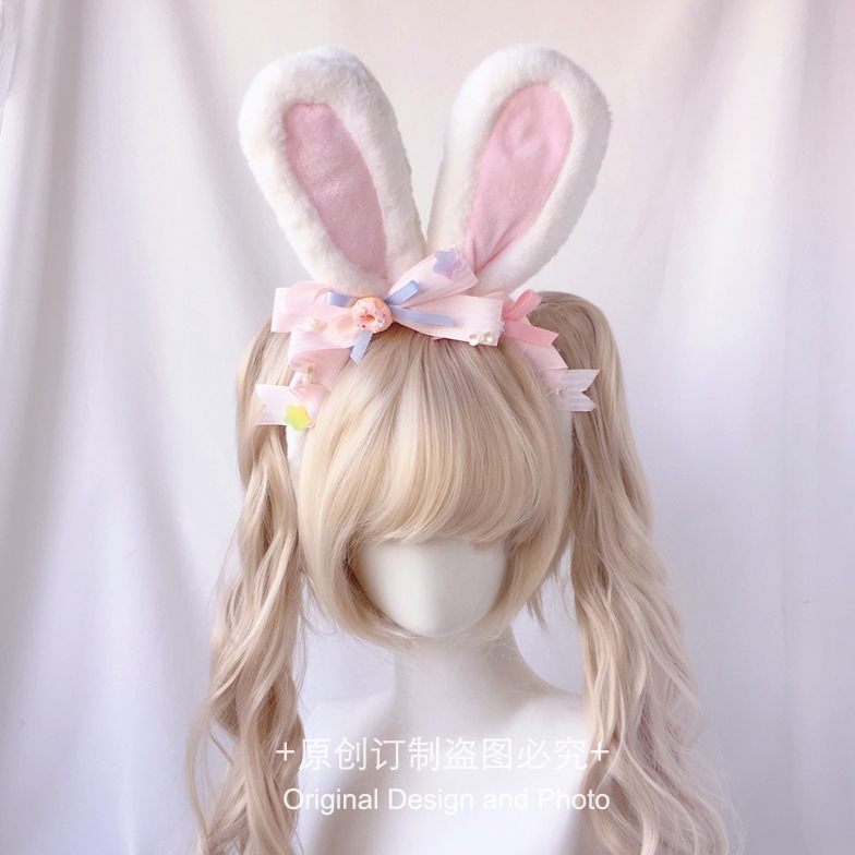 Bandeau d'oreille de lapin pour filles, couvre-chef japonais mignon, nœud rose, accessoires pour cheveux Lolita, cosplay doux JK