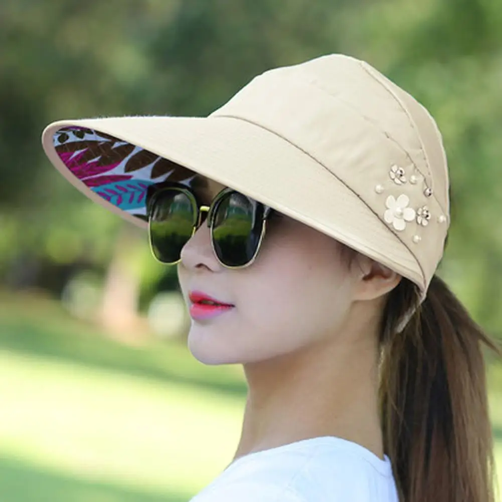 Chapeau de soleil pliable à large bord pour femmes, idéal pour les vacances d'été, anti-UV, visière de plage, chapeaux décontractés