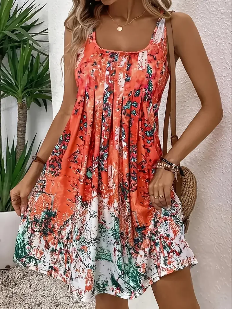 Grande taille 1XL-5XL été femmes mode imprimé fleuri Tropical décontracté Robe sans manches Robe d'été femme bohème Robe de plage Robe