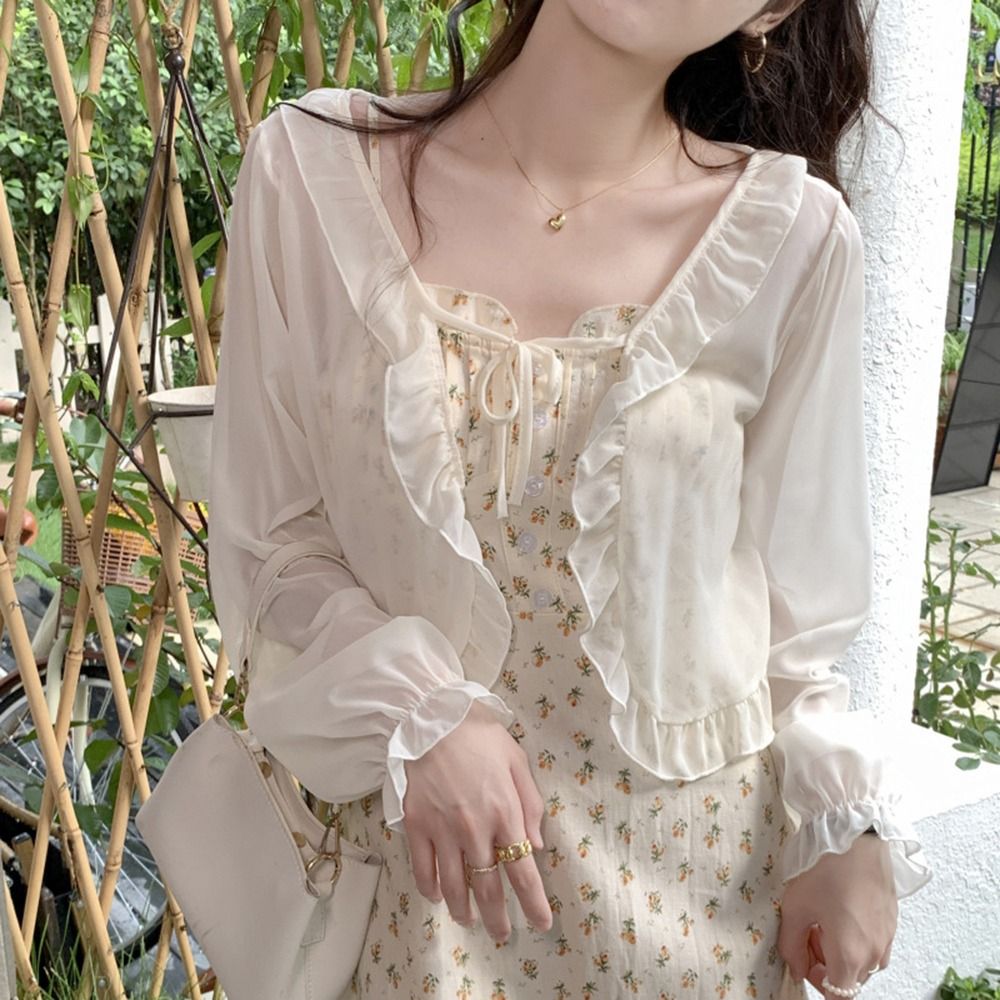Poncho en mousseline de soie pour femme, cape de protection solaire, écharpes enveloppées, châle de protection solaire, cardigan en dentelle, manteau de finition court, style coréen