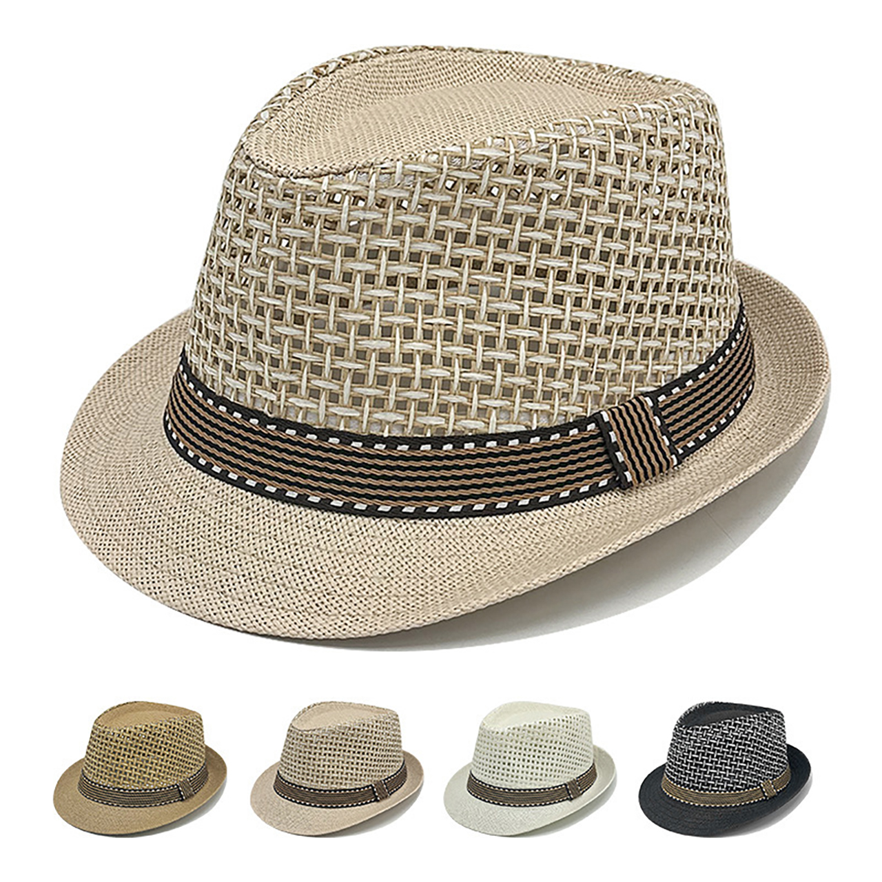 Chapeau de paille d'été pour hommes, couleur unie, ajouré, Jazz Panama, pour voyage en plein air, plage, pare-soleil