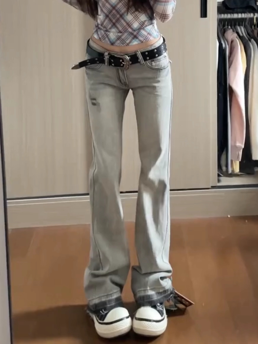 Jean taille basse pour femmes, pantalon en Denim évasé brodé, rétro américain Y2k, bas de cloche, Harajuku années 2000, coréen, nouveau