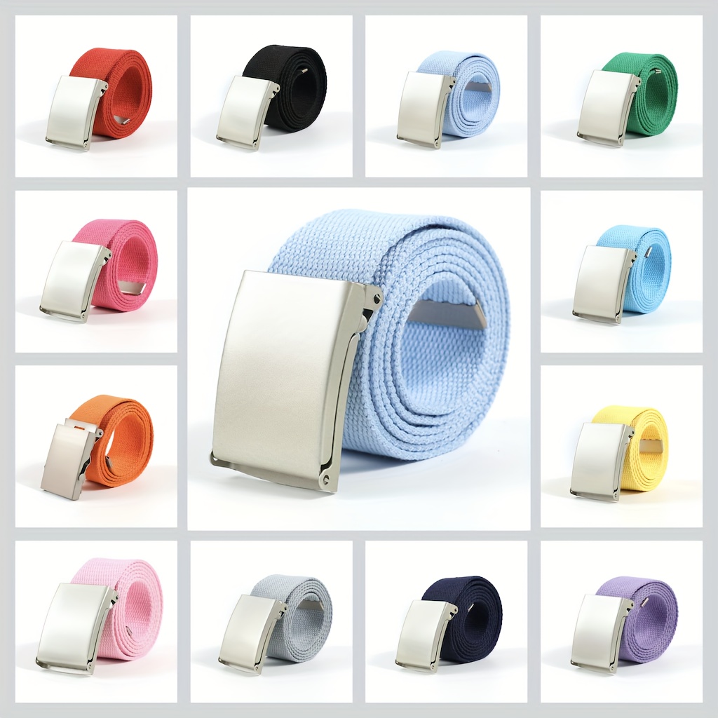 Ceinture tissée en toile de coton et polyester pour femmes, ceinture à boucle lisse givrée, disponible en plusieurs couleurs, ceinture de couleur bonbon