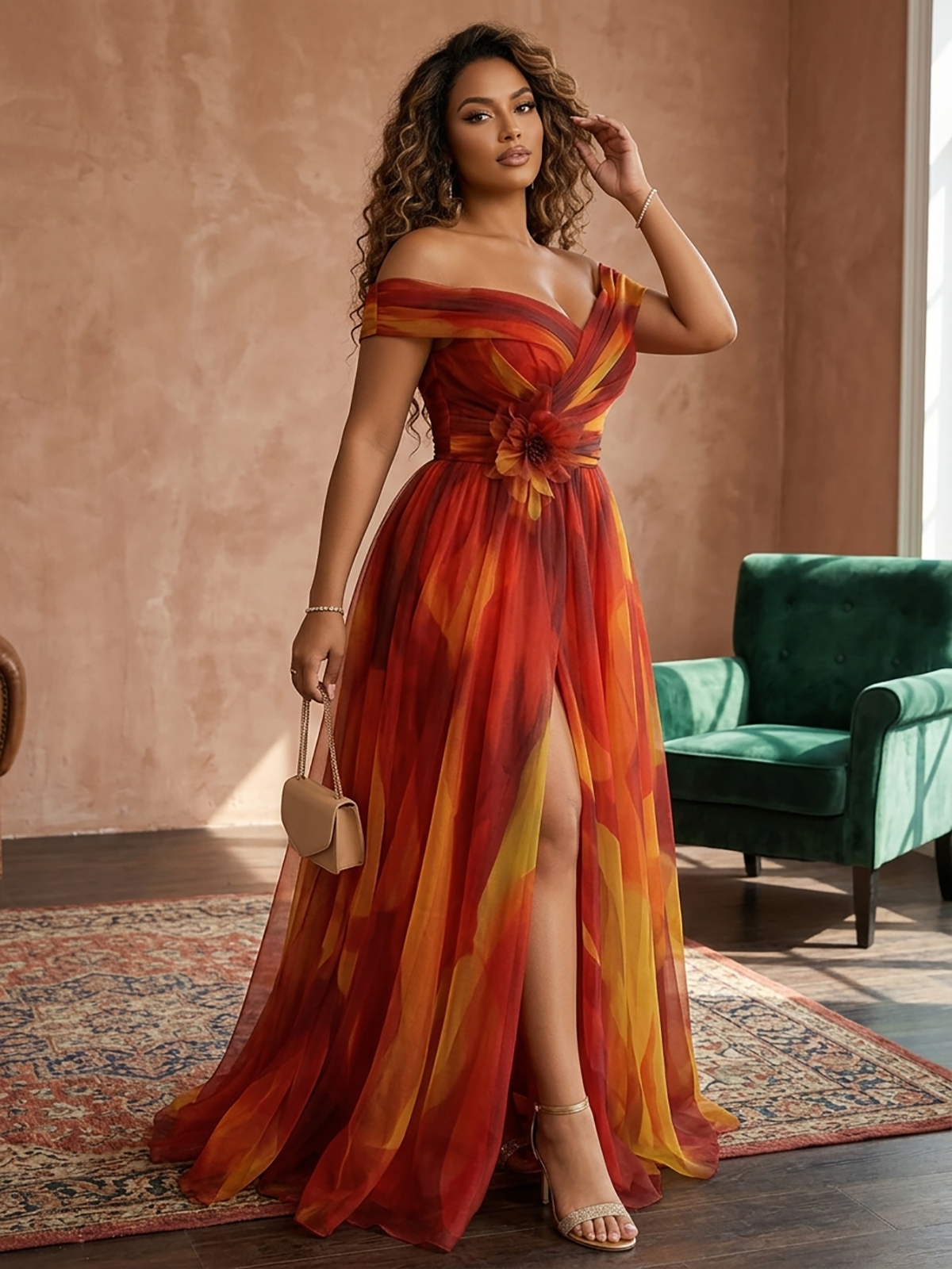 Robe longue à épaules dénudées, coupe trapèze, avec fente haute, pour femmes, tenue de soirée, de gala ou de cocktail