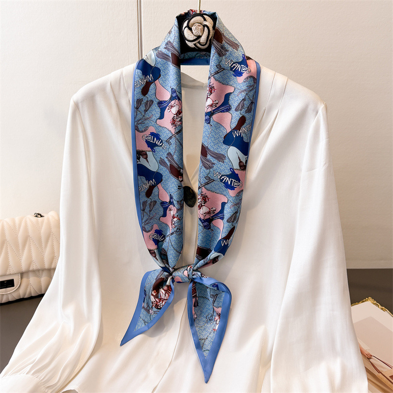 Écharpe en soie luxueuse double couche à motif oblique pour l'été, écharpe polyvalente pour cheveux, écharpe fine pour femme