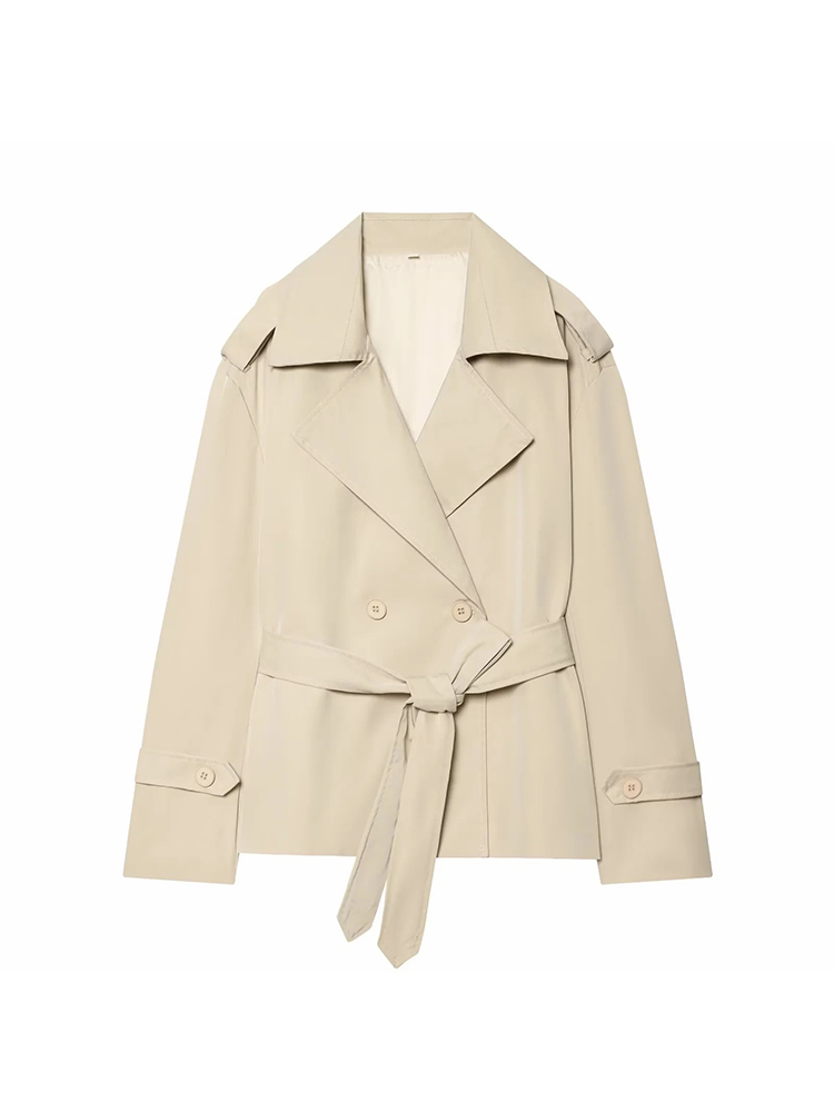 Vestes décontractées vintage chic pour femmes, manteaux courts à col rabattu et double boutonnage avec ceinture, vestes de mode féminine pour les fêtes
