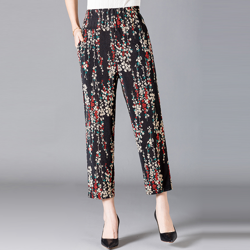 XL-8XL été femmes sarouel décontracté taille haute pantalon imprimé taille élastique femmes d'âge moyen fjSummer bas