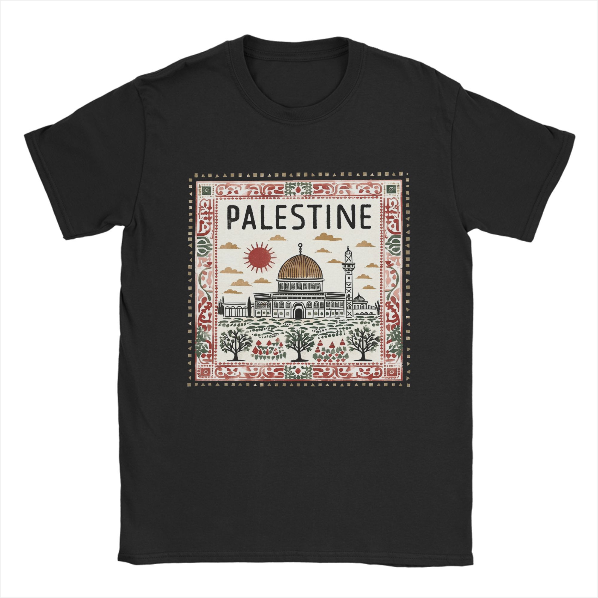 T-Shirt drôle de timbre de mosquée palestine pour hommes col rond t-shirts en pur coton t-shirts à manches courtes vêtements imprimés graphiques