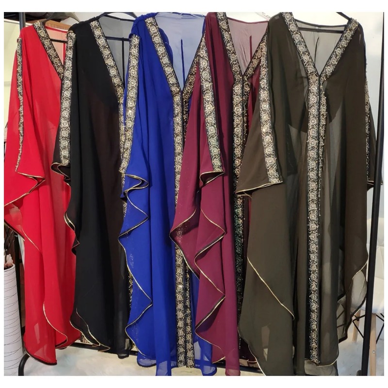Abaya marocain caftan personnalisé dubaï robe Maxi à capuche manches chauve-souris Farasha caftan femmes musulmanes africain ouvert Kimono Boubou Evenin