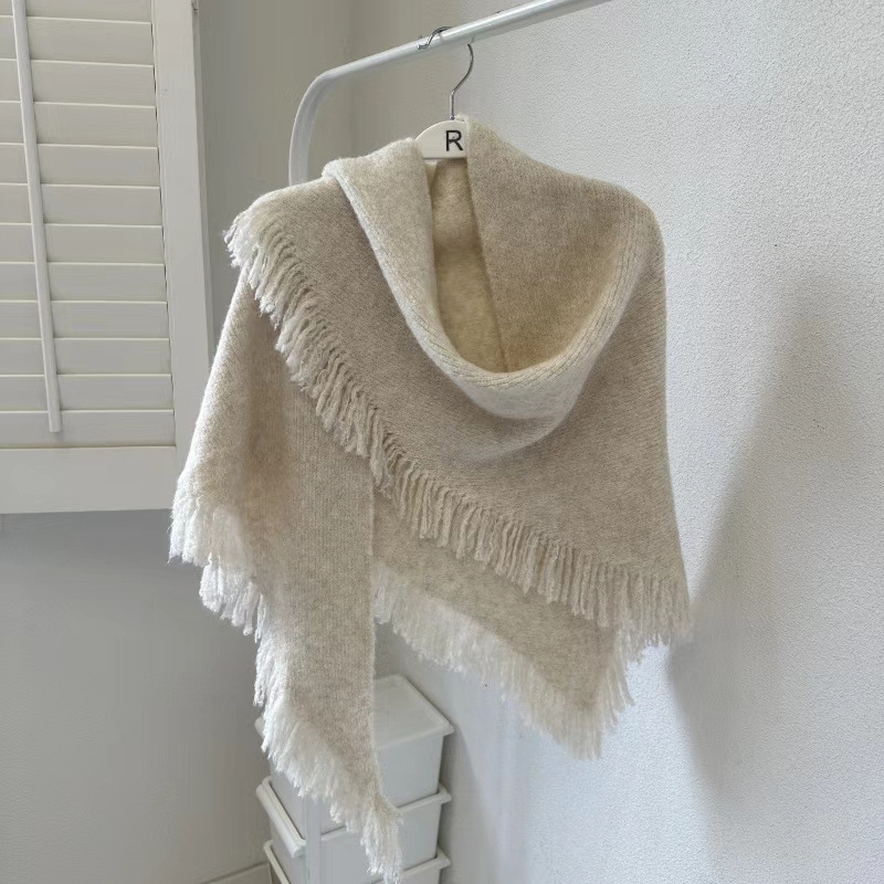 Écharpes chaudes d'hiver en laine mélangée pour femmes, couleur unie, grand châle Triangle de 175cm avec glands