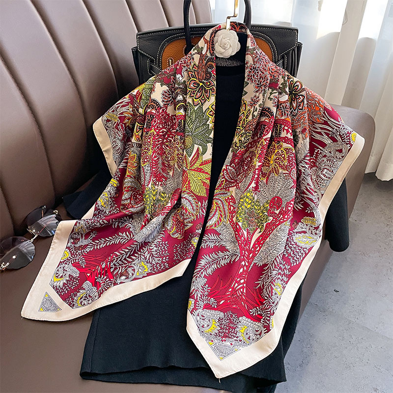 Foulard Carré en Coton Sergé pour Femme, Châle de Tête, Imprimé de Luxe, Hijab, Bandana, Pashmina, 90x90cm