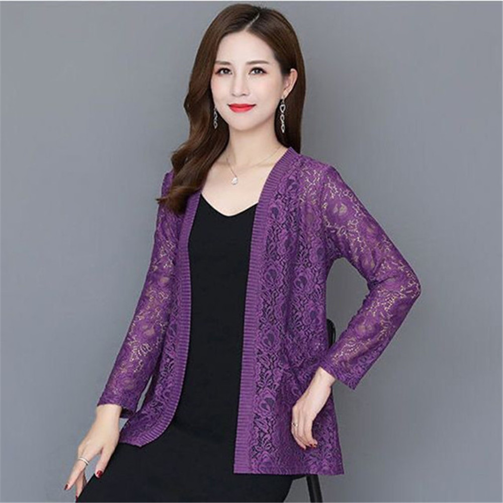 Cardigan à manches longues en dentelle pour femme, veste, châle, grande taille, 6XL, noir, blanc, printemps, été