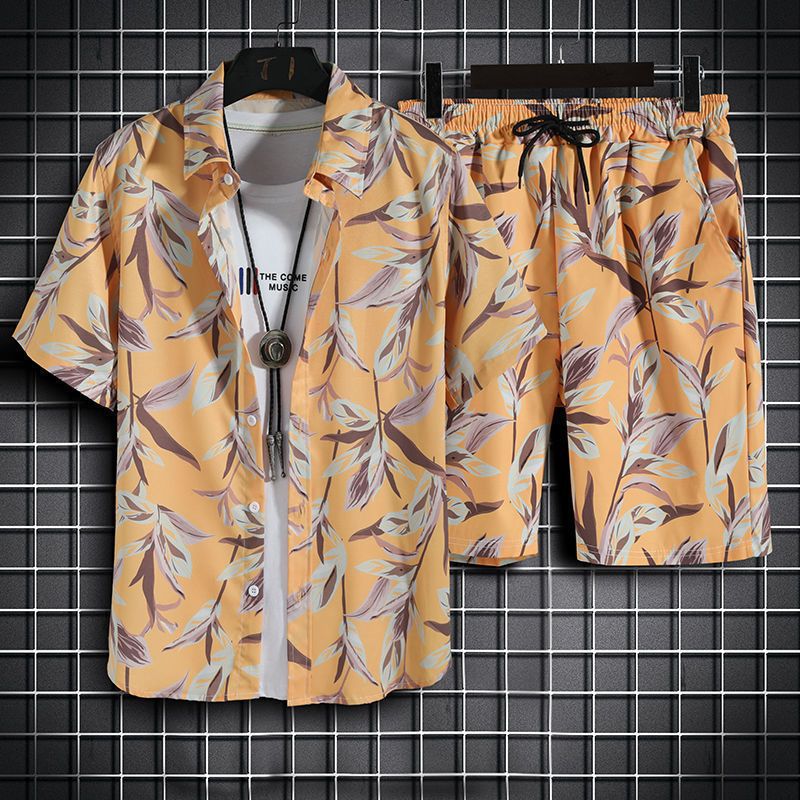 Vêtements de plage pour hommes, ensemble 2 pièces chemise et short hawaïens à séchage rapide, vêtements à la mode imprimés, tenues décontractées d'été
