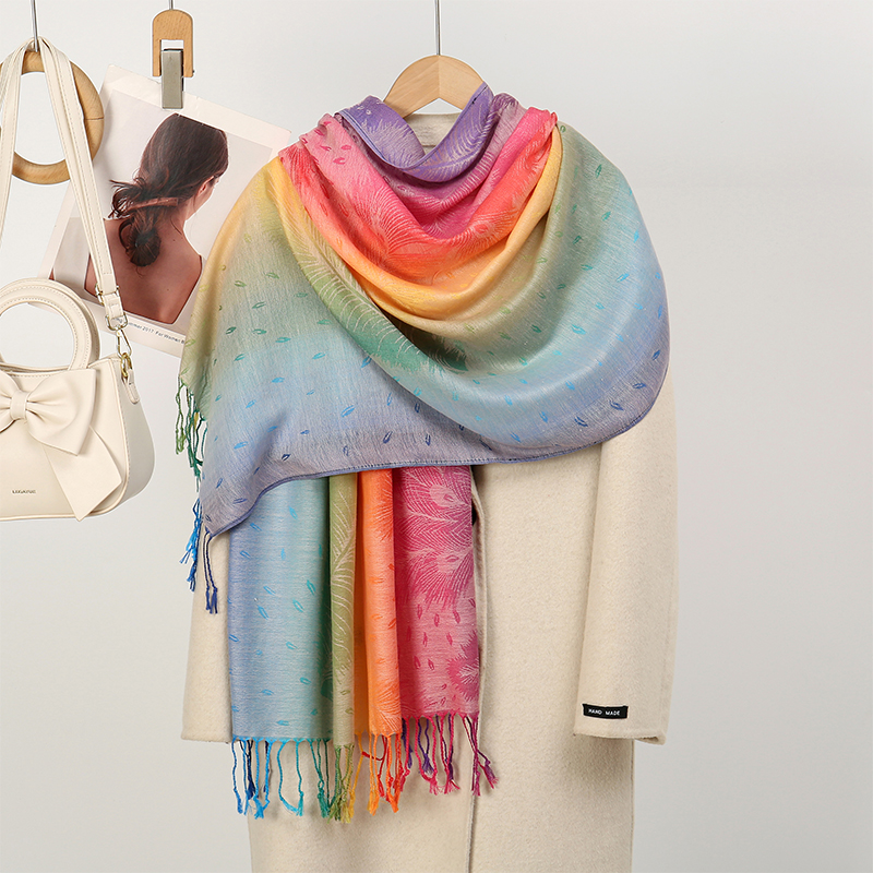 2025 femmes hiver Pashmina châle épais Paisley Jacquard écharpe Macaron arc-en-ciel couleur voyage coupe-vent musulman Hijab Wrap Poncho